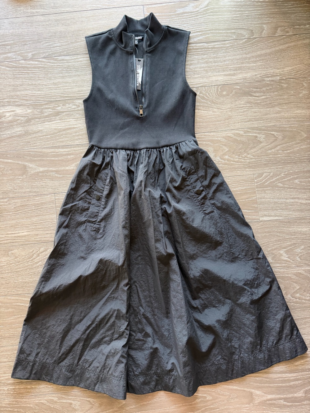 Steve Madden Black Sleeveless Midi Dress with Zip Neck